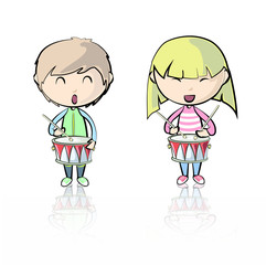 Children playing drum. Vector illustration. 