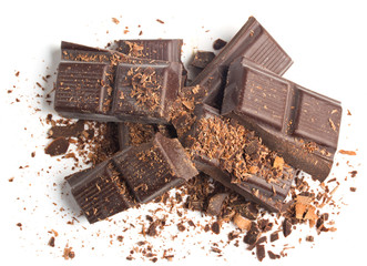 chocolate bars on white background top view