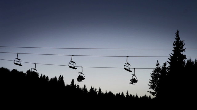 Ski Lift in High mountains at the late evening