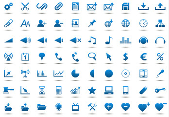 Set of blue icons isolated on white background