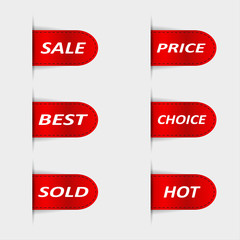Set of red sales labels. Vector illustration