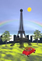 Foto op Plexiglas Eiffeltoren, Parijs, Frankrijk - 3D render © Elenarts