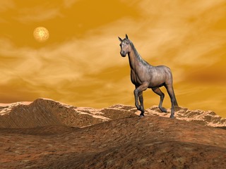 Obraz na płótnie Canvas Brown konia na górze - 3D render