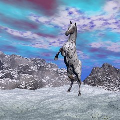Plakaty  Hodowla koni w górach - renderowanie 3D