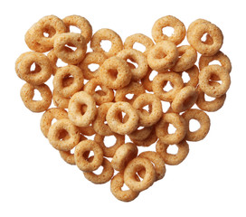 Cheerios cereal in a heart shape isolated on white background