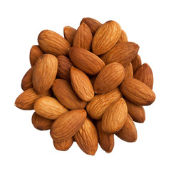 Pile of almonds isolated on white background