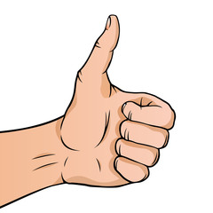 Cartoon hand showing a thumbs up gesture.