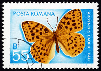 Fototapeta na wymiar Postage stamp Romania 1969 Pallas' Fritillary, Butterfly