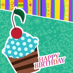 Vector card with birthday cake