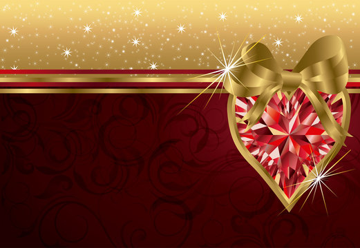Valentine's day invitation card with ruby heart , vector