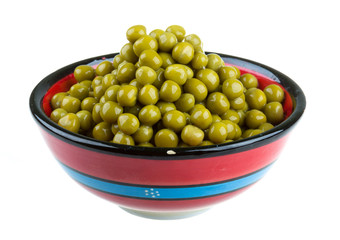 green peas, in a bowl, isolated, white background
