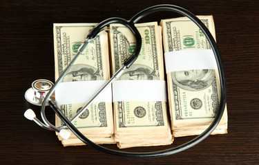 Healthcare cost concept: stethoscope and dollars