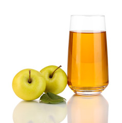 Useful apple juice with apples around isolated on white