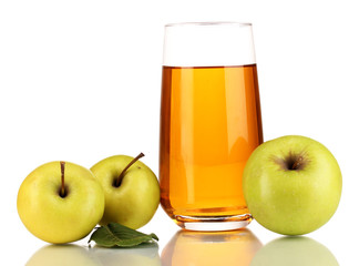 Useful apple juice with apples around isolated on white
