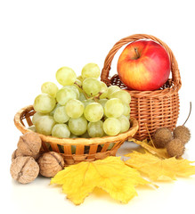 Green grape with nuts isolated on white