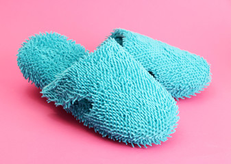 bright slippers, on pink background