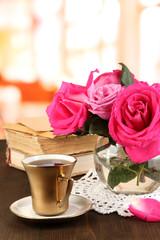 Beautiful pink roses in vase