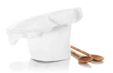 Fototapeta na wymiar Szefa kapelusz z łyżkami na białym