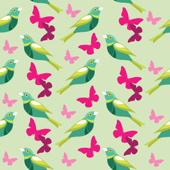 Seamless pattern with butterfly and birds