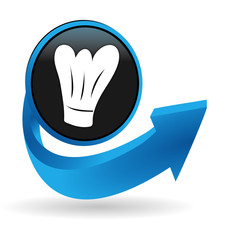 toque de cuisine sur bouton flêche bleue