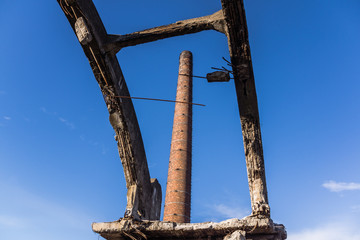 Factory chimney in the area of the ruined ironworks in Katowice