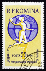 Postage stamp Romania 1962 Fieldball Player and Globe