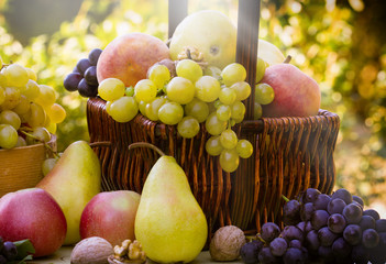 Organic fruits in the wicker basket