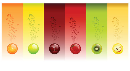 Orange, Lemon, Cherry, Strawberry, Kiwi and Apple Juice
