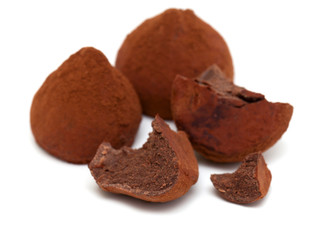 chocolate truffle candies isolated on white background