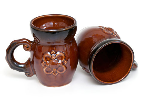 two brown cups