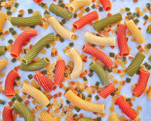 colorful pasta closeup, food background