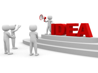 3d people with a megaphone and word 