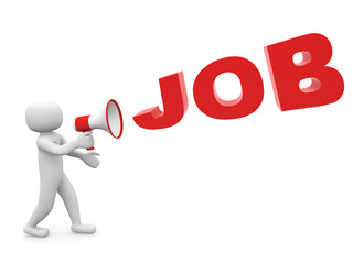 3dperson with a megaphone and word Job