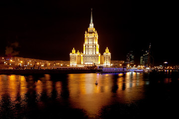 night view of Stalin's vysotka in Moscow