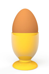 Brown egg in yellow eggcup