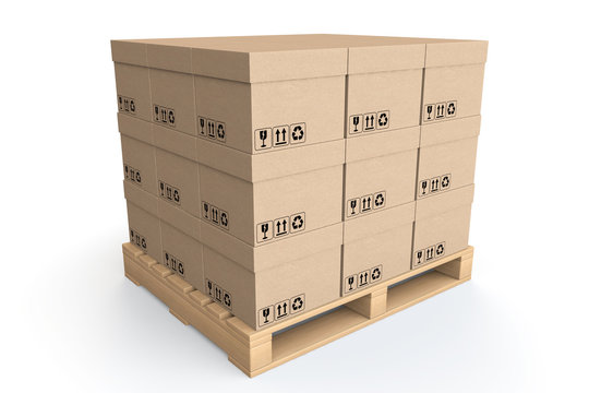 Logistics concept. Cardboard boxes on wooden palette