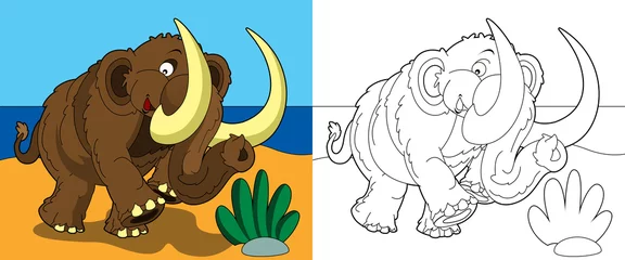 Washable wall murals DIY The coloring page - happy mammoth