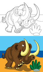 The coloring page - happy mammoth