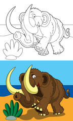 The coloring page - happy mammoth