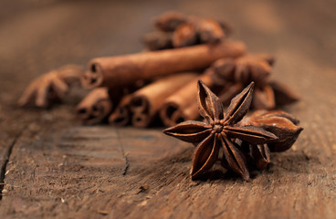 star anise and cinnamon sticks close-up