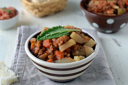 A stew of lentils and vegetables