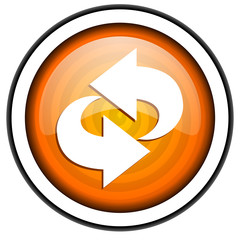 rotate orange glossy icon isolated on white background