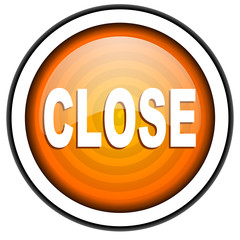 close orange glossy icon isolated on white background