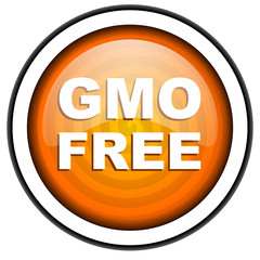 gmo free orange glossy icon isolated on white background