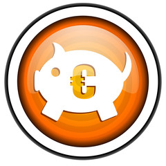 piggy bank orange glossy icon isolated on white background