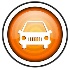car orange glossy icon isolated on white background