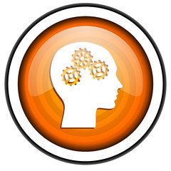 head orange glossy icon isolated on white background