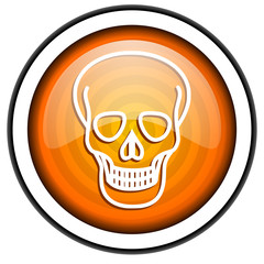 skull orange glossy icon isolated on white background