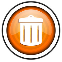 recycle orange glossy icon isolated on white background
