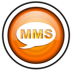 mms orange glossy icon isolated on white background